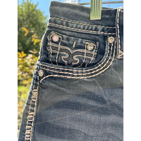 Women’s Rock Revival Dark Wash Jeans Vivian Capri Embroidery Rhinestones Sz 29 - Picture 6 of 11